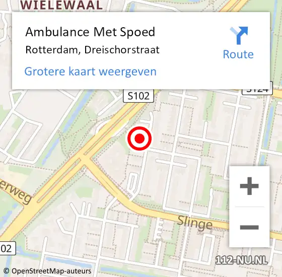 Locatie op kaart van de 112 melding: Ambulance Met Spoed Naar Rotterdam, Dreischorstraat op 25 juni 2024 19:29