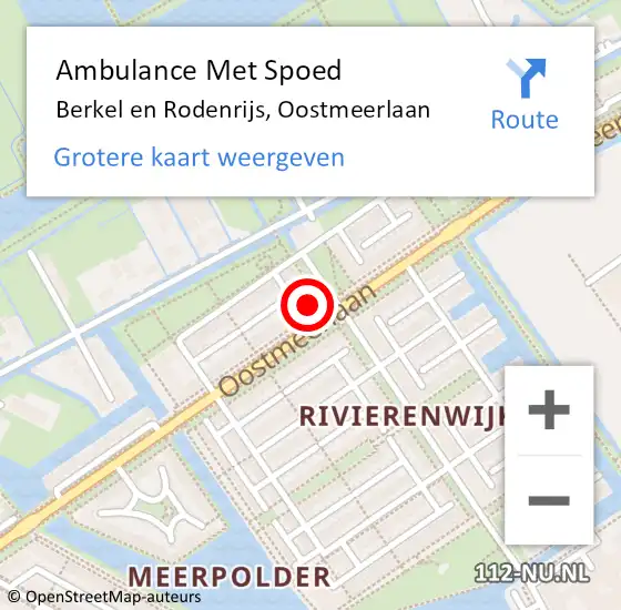 Locatie op kaart van de 112 melding: Ambulance Met Spoed Naar Berkel en Rodenrijs, Oostmeerlaan op 25 juni 2024 19:32