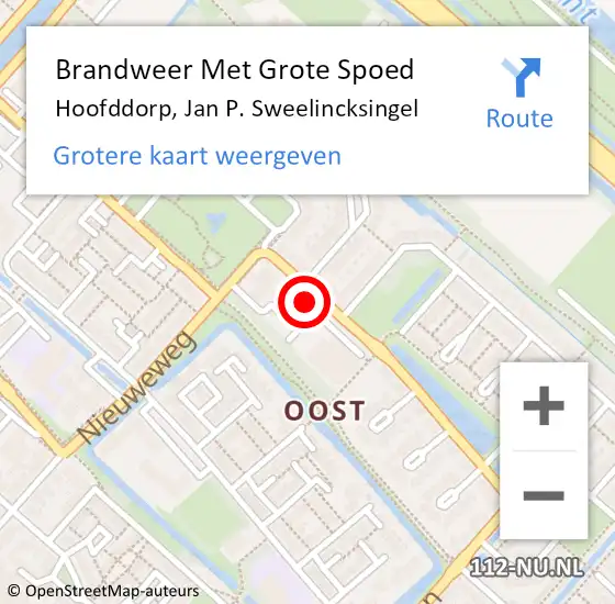 Locatie op kaart van de 112 melding: Brandweer Met Grote Spoed Naar Hoofddorp, Jan P. Sweelincksingel op 25 juni 2024 19:34