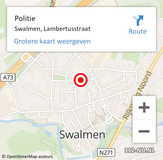 Locatie op kaart van de 112 melding: Politie Swalmen, Lambertusstraat op 25 juni 2024 19:39