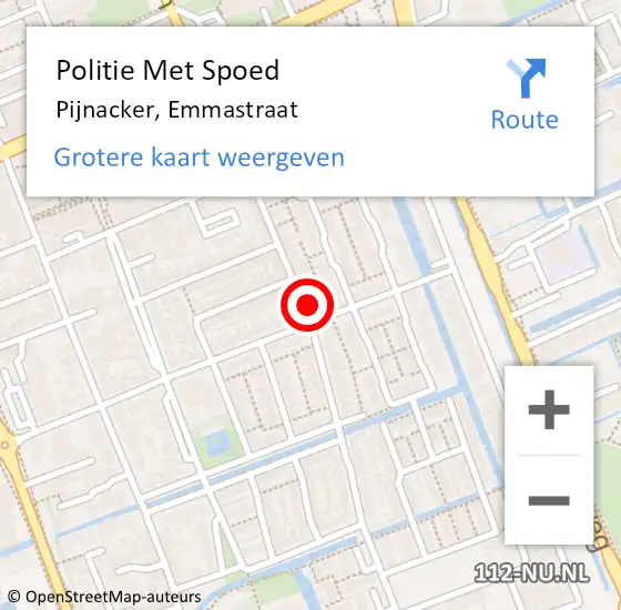 Locatie op kaart van de 112 melding: Politie Met Spoed Naar Pijnacker, Emmastraat op 25 juni 2024 19:45