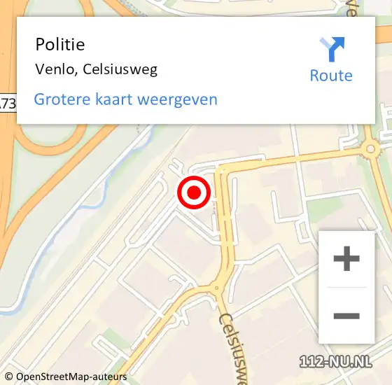 Locatie op kaart van de 112 melding: Politie Venlo, Celsiusweg op 25 juni 2024 19:50