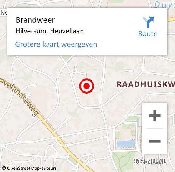 Locatie op kaart van de 112 melding: Brandweer Hilversum, Heuvellaan op 25 juni 2024 19:50