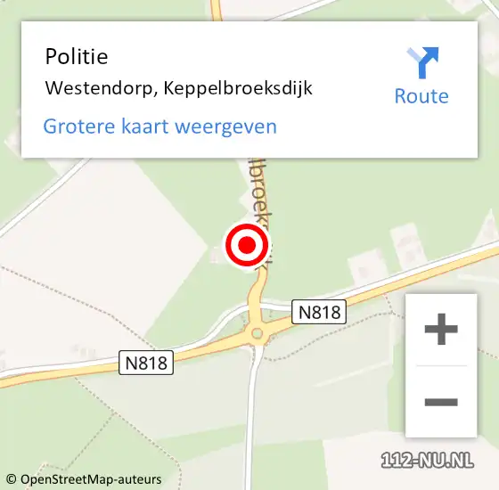 Locatie op kaart van de 112 melding: Politie Westendorp, Keppelbroeksdijk op 25 juni 2024 20:21