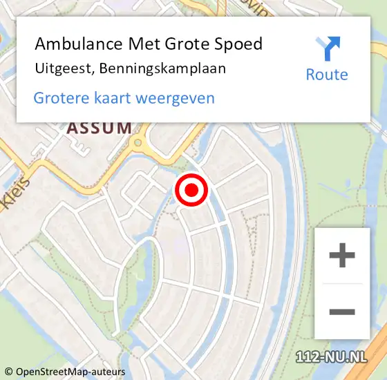 Locatie op kaart van de 112 melding: Ambulance Met Grote Spoed Naar Uitgeest, Benningskamplaan op 25 juni 2024 20:35