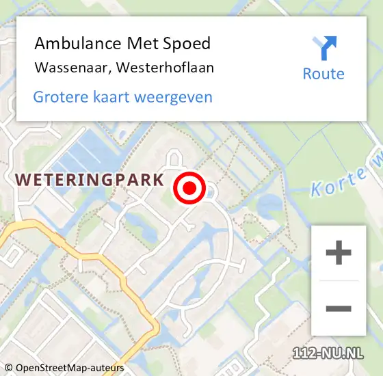 Locatie op kaart van de 112 melding: Ambulance Met Spoed Naar Wassenaar, Westerhoflaan op 25 juni 2024 20:43