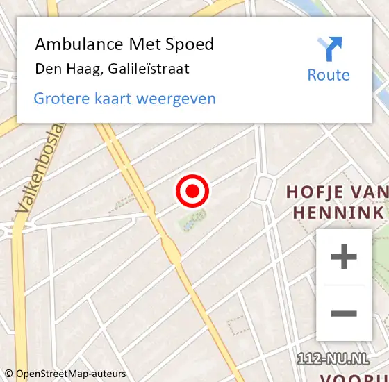 Locatie op kaart van de 112 melding: Ambulance Met Spoed Naar Den Haag, Galileïstraat op 25 juni 2024 20:45