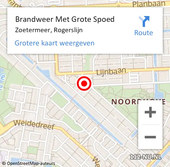 Locatie op kaart van de 112 melding: Brandweer Met Grote Spoed Naar Zoetermeer, Rogerslijn op 25 juni 2024 20:55