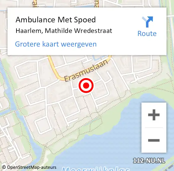 Locatie op kaart van de 112 melding: Ambulance Met Spoed Naar Haarlem, Mathilde Wredestraat op 10 oktober 2014 17:28