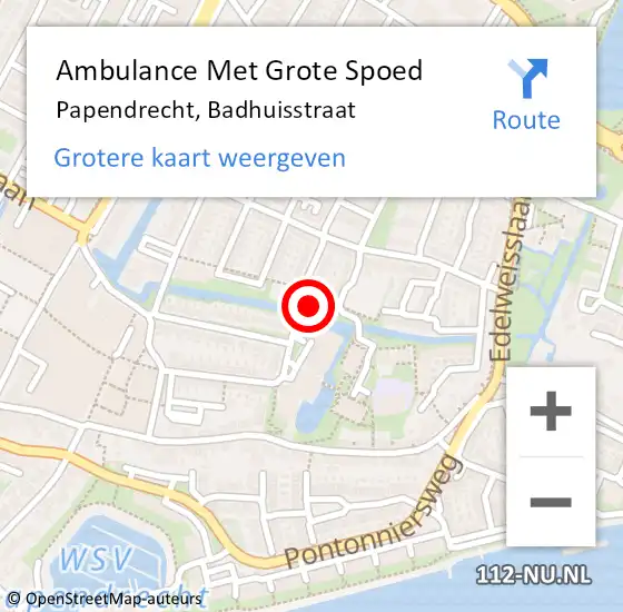 Locatie op kaart van de 112 melding: Ambulance Met Grote Spoed Naar Papendrecht, Badhuisstraat op 25 juni 2024 21:04