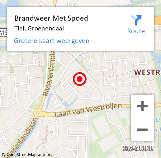 Locatie op kaart van de 112 melding: Brandweer Met Spoed Naar Tiel, Groenendaal op 25 juni 2024 21:08