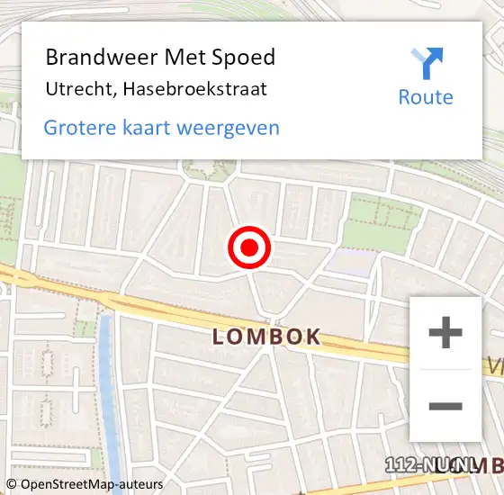 Locatie op kaart van de 112 melding: Brandweer Met Spoed Naar Utrecht, Hasebroekstraat op 25 juni 2024 21:29