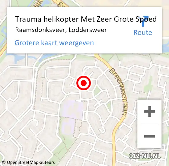 Locatie op kaart van de 112 melding: Trauma helikopter Met Zeer Grote Spoed Naar Raamsdonksveer, Loddersweer op 25 juni 2024 21:47