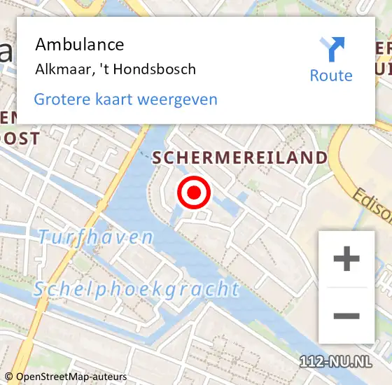 Locatie op kaart van de 112 melding: Ambulance Alkmaar, 't Hondsbosch op 25 juni 2024 21:50