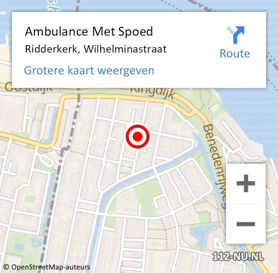 Locatie op kaart van de 112 melding: Ambulance Met Spoed Naar Ridderkerk, Wilhelminastraat op 25 juni 2024 21:54