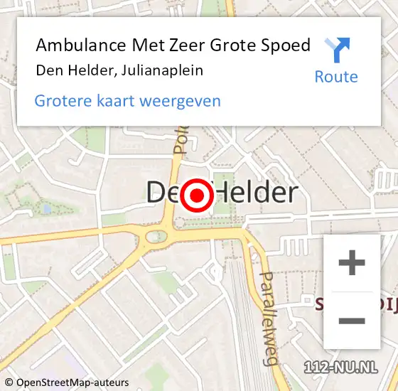 Locatie op kaart van de 112 melding: Ambulance Met Zeer Grote Spoed Naar Den Helder, Julianaplein op 25 juni 2024 22:18