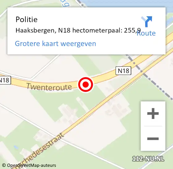 Locatie op kaart van de 112 melding: Politie Haaksbergen, N18 hectometerpaal: 255,9 op 25 juni 2024 22:29