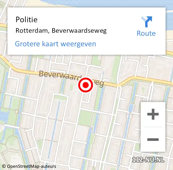Locatie op kaart van de 112 melding: Politie Rotterdam, Beverwaardseweg op 25 juni 2024 22:48