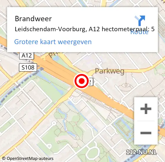 Locatie op kaart van de 112 melding: Brandweer Leidschendam-Voorburg, A12 hectometerpaal: 5 op 25 juni 2024 23:03