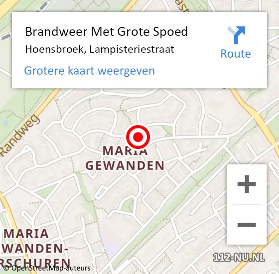 Locatie op kaart van de 112 melding: Brandweer Met Grote Spoed Naar Hoensbroek, Lampisteriestraat op 25 juni 2024 23:18