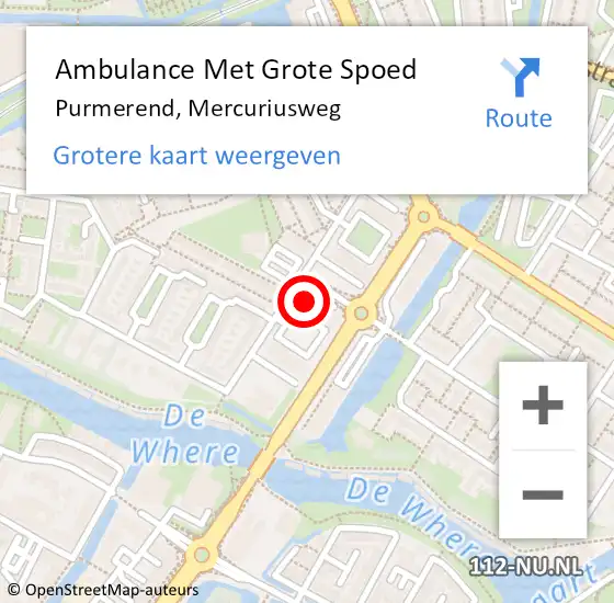 Locatie op kaart van de 112 melding: Ambulance Met Grote Spoed Naar Purmerend, Mercuriusweg op 25 juni 2024 23:58