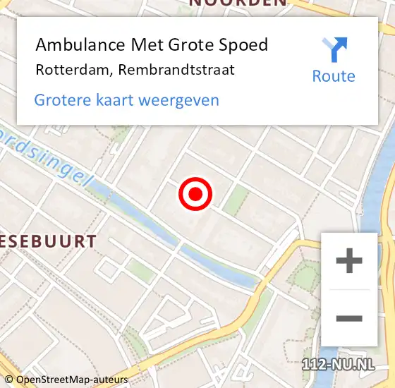 Locatie op kaart van de 112 melding: Ambulance Met Grote Spoed Naar Rotterdam, Rembrandtstraat op 26 juni 2024 00:06