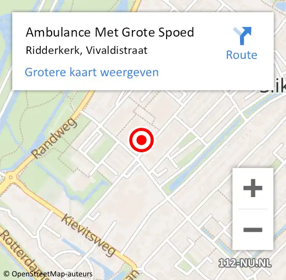 Locatie op kaart van de 112 melding: Ambulance Met Grote Spoed Naar Ridderkerk, Vivaldistraat op 26 juni 2024 00:10