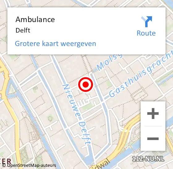 Locatie op kaart van de 112 melding: Ambulance Delft op 26 juni 2024 00:18