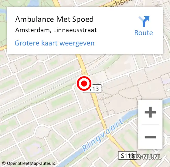 Locatie op kaart van de 112 melding: Ambulance Met Spoed Naar Amsterdam, Linnaeusstraat op 26 juni 2024 00:44