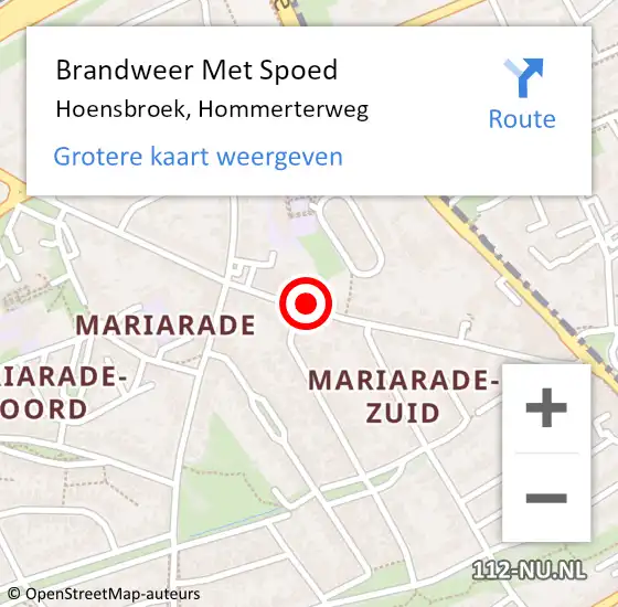 Locatie op kaart van de 112 melding: Brandweer Met Spoed Naar Hoensbroek, Hommerterweg op 26 juni 2024 01:23