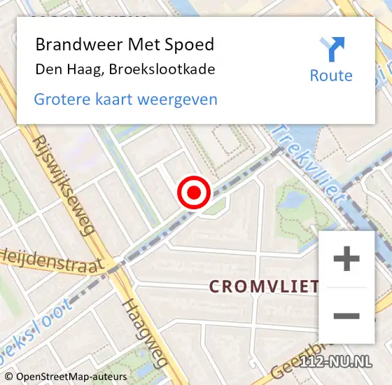 Locatie op kaart van de 112 melding: Brandweer Met Spoed Naar Den Haag, Broekslootkade op 26 juni 2024 01:33