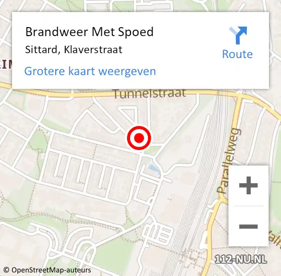 Locatie op kaart van de 112 melding: Brandweer Met Spoed Naar Sittard, Klaverstraat op 26 juni 2024 01:51