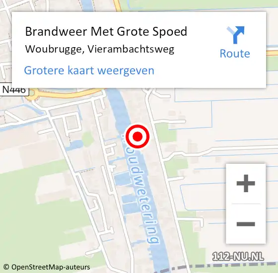 Locatie op kaart van de 112 melding: Brandweer Met Grote Spoed Naar Woubrugge, Vierambachtsweg op 26 juni 2024 03:25