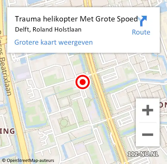 Locatie op kaart van de 112 melding: Trauma helikopter Met Grote Spoed Naar Delft, Roland Holstlaan op 26 juni 2024 03:33