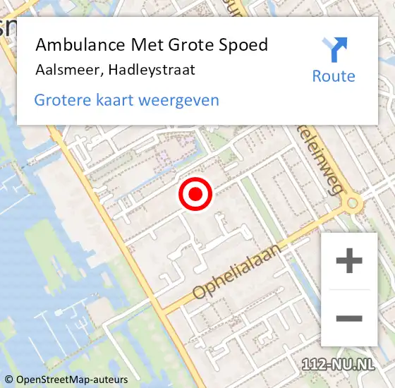 Locatie op kaart van de 112 melding: Ambulance Met Grote Spoed Naar Aalsmeer, Hadleystraat op 26 juni 2024 03:41