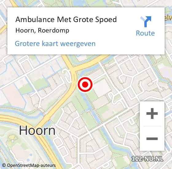 Locatie op kaart van de 112 melding: Ambulance Met Grote Spoed Naar Hoorn, Roerdomp op 26 juni 2024 03:52