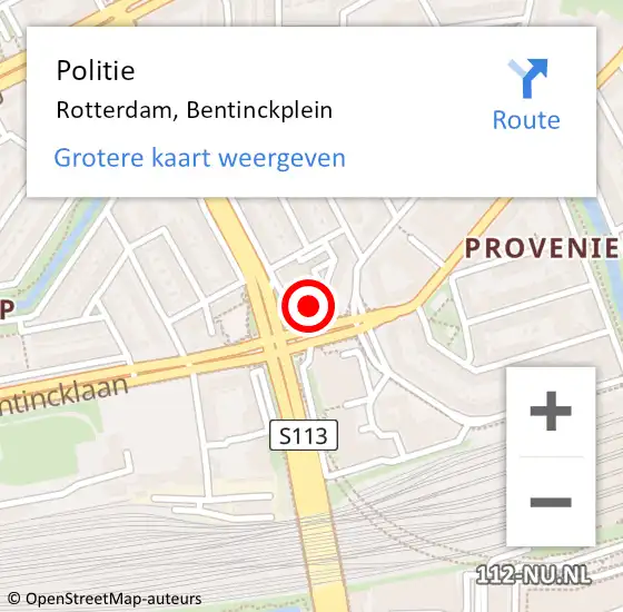 Locatie op kaart van de 112 melding: Politie Rotterdam, Bentinckplein op 26 juni 2024 04:02