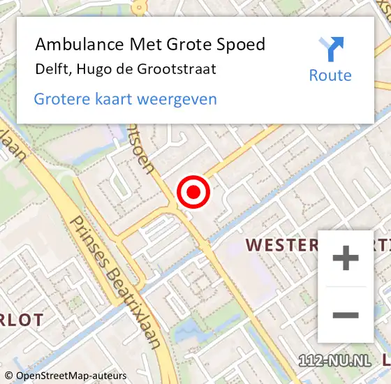 Locatie op kaart van de 112 melding: Ambulance Met Grote Spoed Naar Delft, Hugo de Grootstraat op 26 juni 2024 04:09