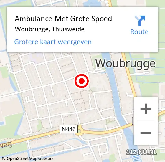 Locatie op kaart van de 112 melding: Ambulance Met Grote Spoed Naar Woubrugge, Thuisweide op 26 juni 2024 04:24