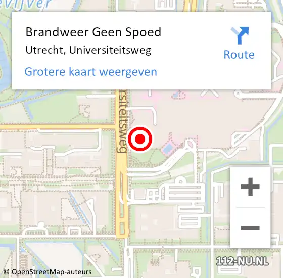 Locatie op kaart van de 112 melding: Brandweer Geen Spoed Naar Utrecht, Universiteitsweg op 26 juni 2024 04:31