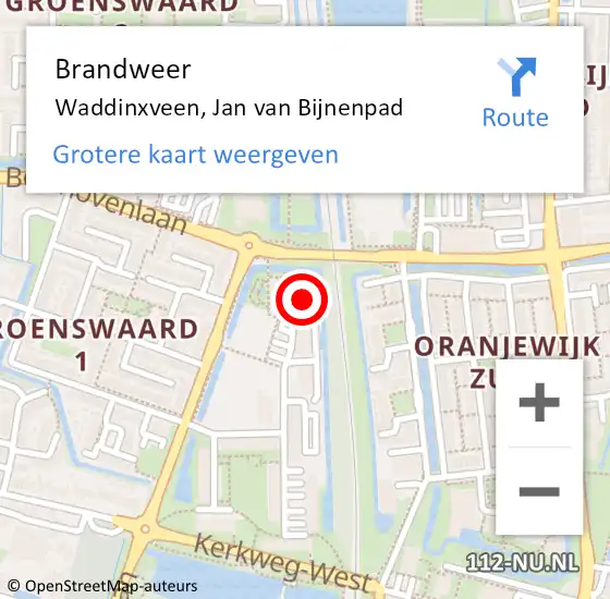 Locatie op kaart van de 112 melding: Brandweer Waddinxveen, Jan van Bijnenpad op 26 juni 2024 05:10