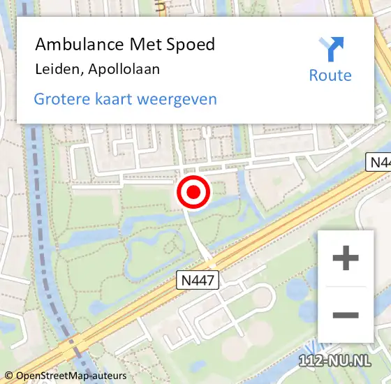 Locatie op kaart van de 112 melding: Ambulance Met Spoed Naar Leiden, Apollolaan op 26 juni 2024 05:18