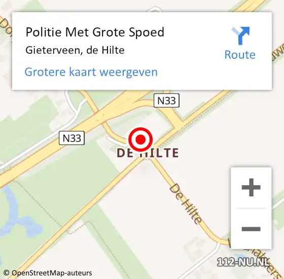 Locatie op kaart van de 112 melding: Politie Met Grote Spoed Naar Gieterveen, de Hilte op 26 juni 2024 05:22