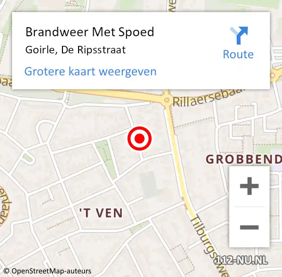 Locatie op kaart van de 112 melding: Brandweer Met Spoed Naar Goirle, De Ripsstraat op 26 juni 2024 06:09