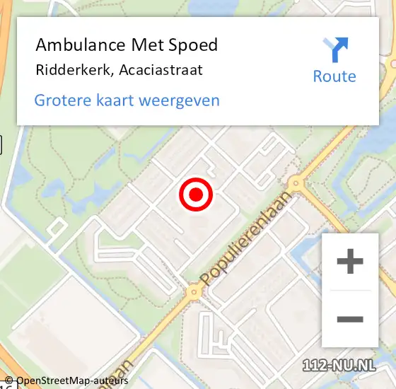 Locatie op kaart van de 112 melding: Ambulance Met Spoed Naar Ridderkerk, Acaciastraat op 26 juni 2024 06:18