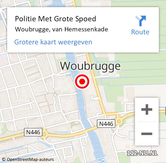 Locatie op kaart van de 112 melding: Politie Met Grote Spoed Naar Woubrugge, van Hemessenkade op 26 juni 2024 06:50