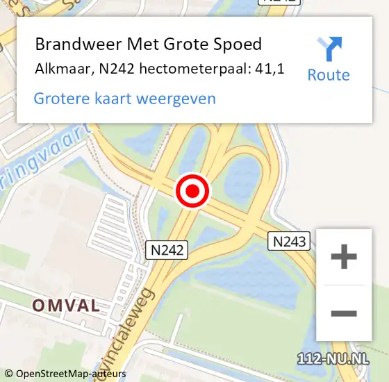 Locatie op kaart van de 112 melding: Brandweer Met Grote Spoed Naar Alkmaar, N242 hectometerpaal: 41,1 op 26 juni 2024 06:52