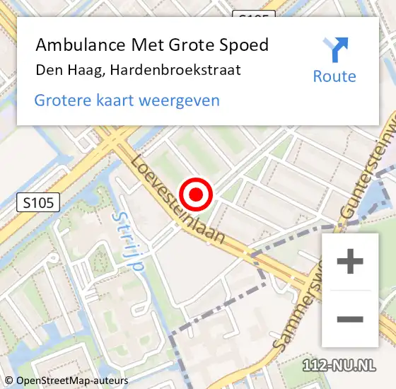 Locatie op kaart van de 112 melding: Ambulance Met Grote Spoed Naar Den Haag, Hardenbroekstraat op 26 juni 2024 07:25