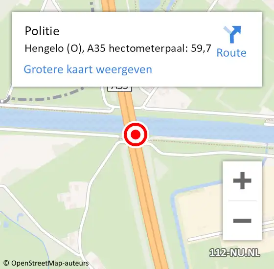 Locatie op kaart van de 112 melding: Politie Hengelo (O), A35 hectometerpaal: 59,7 op 26 juni 2024 07:44