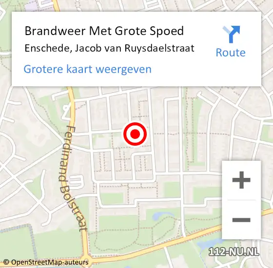 Locatie op kaart van de 112 melding: Brandweer Met Grote Spoed Naar Enschede, Jacob van Ruysdaelstraat op 26 juni 2024 07:59